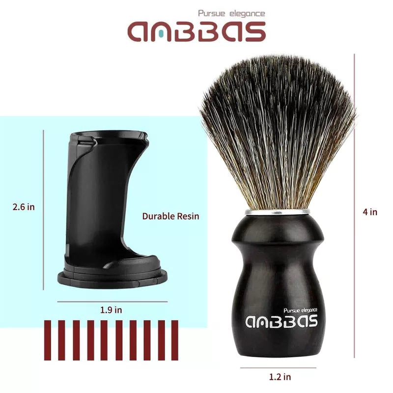 Synthetic Badger Shaving Brush Kit with Travel Tube and Stand for Men Ebony [4]