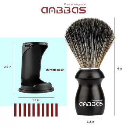 Synthetic Badger Shaving Brush Kit with Travel Tube and Stand for Men Ebony [4]