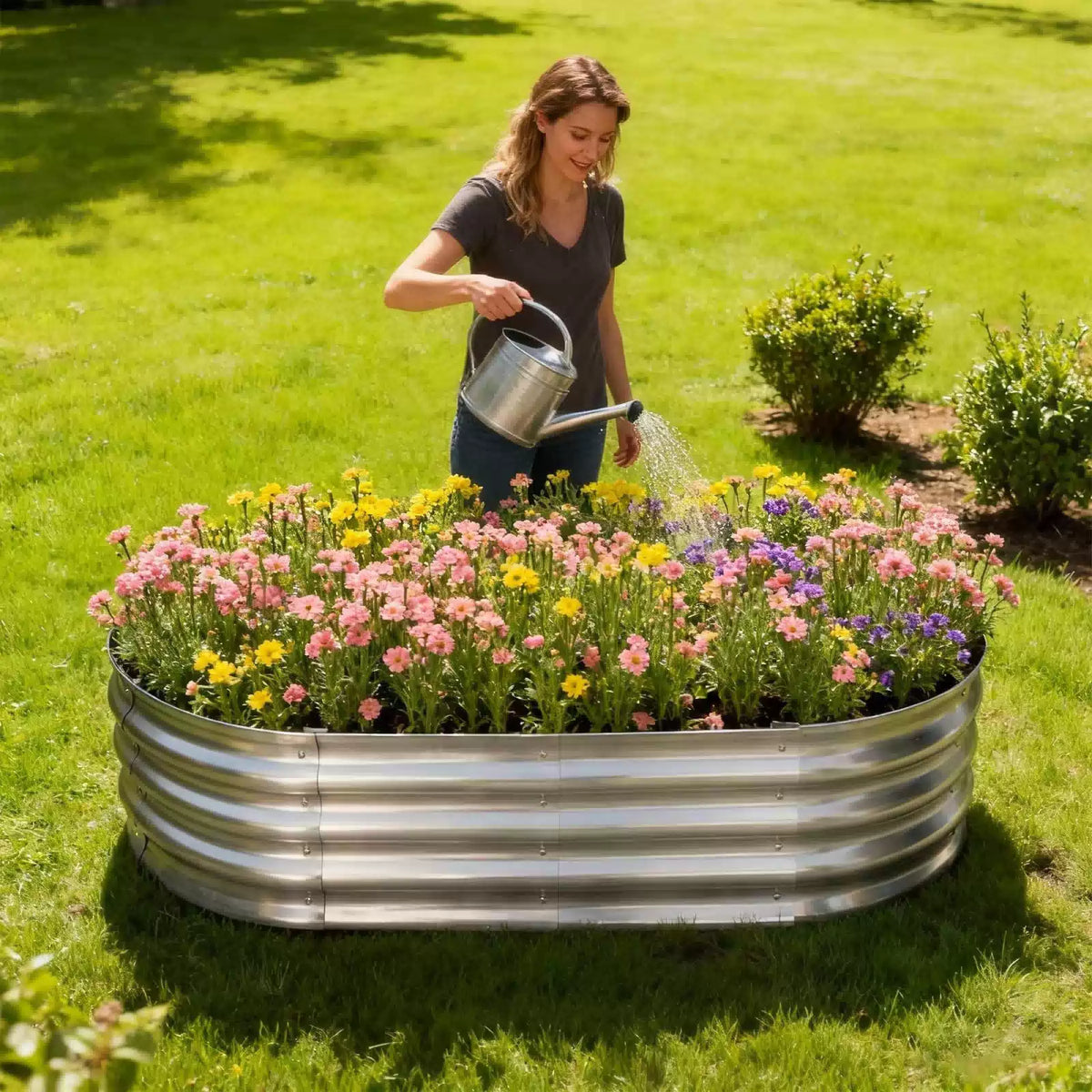 TATAANTY Galvanized Raised Garden Bed for Outdoor: 4X2X1ft 2 Pack, Silver [7]