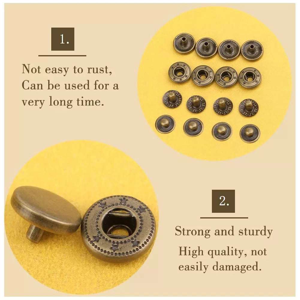 TLKKUE 50 Sets Leather Snap Fasteners Kit 10mm Bronze Metal [4]
