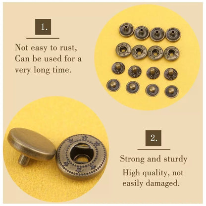 TLKKUE 50 Sets Leather Snap Fasteners Kit 10mm Bronze Metal [4]