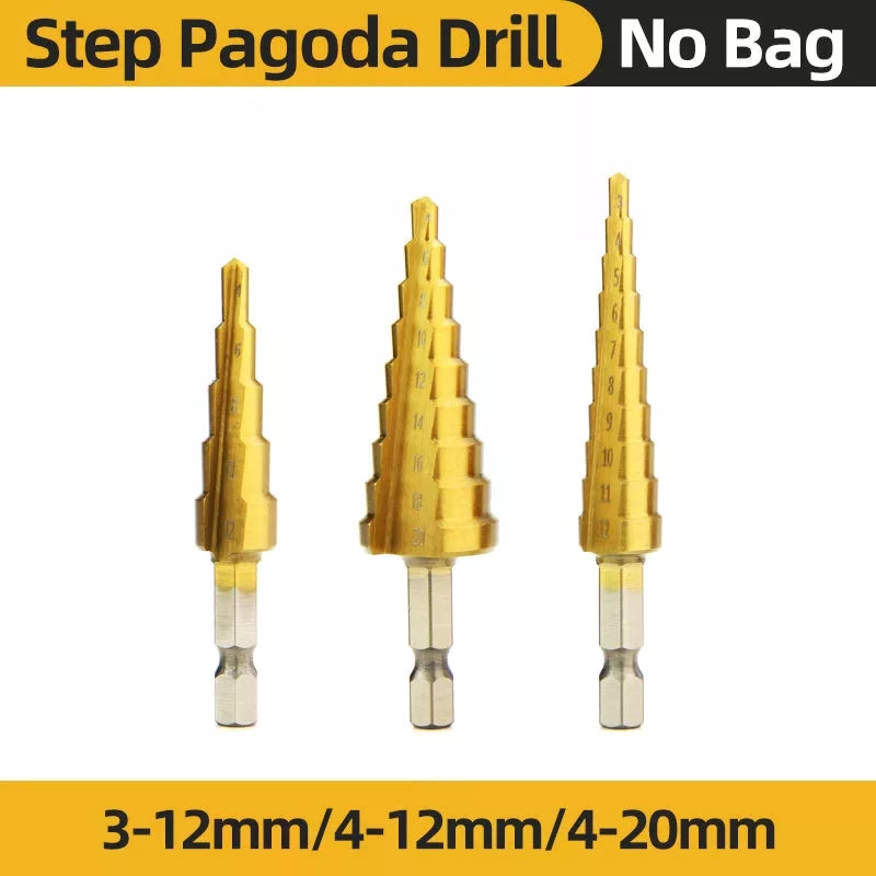 TOOLEYE HSS Titanium Step Drill Bit Stage Drills For Metal Wood High Speed Stepped Drill Set Power Tools 3-12 4-12 4-20 4-32mm [11]