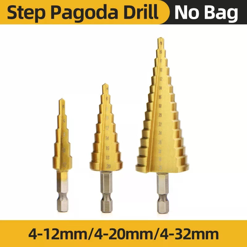 TOOLEYE HSS Titanium Step Drill Bit Stage Drills For Metal Wood High Speed Stepped Drill Set Power Tools 3-12 4-12 4-20 4-32mm [15]