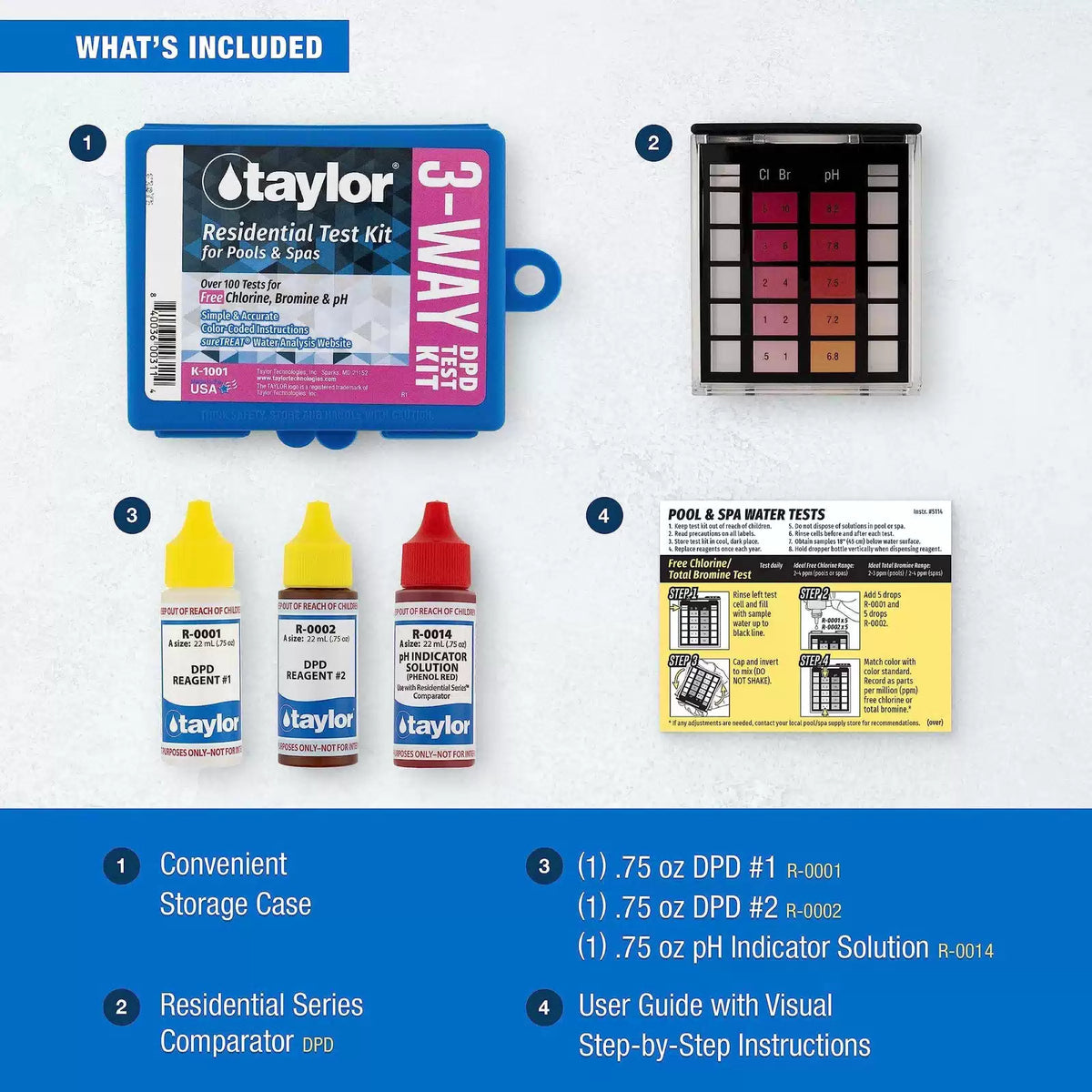 Taylor Technologies K-1001 DPD, 3-in-1 Pool Test Kit for Free Оne Расk [4]