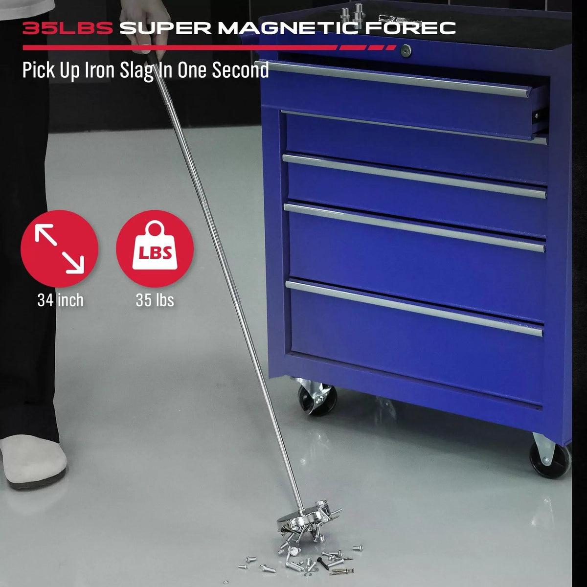 Telescoping Magnetic Sweeper Pickup Tool: Strong Magnet Pick Silver / Black [3]