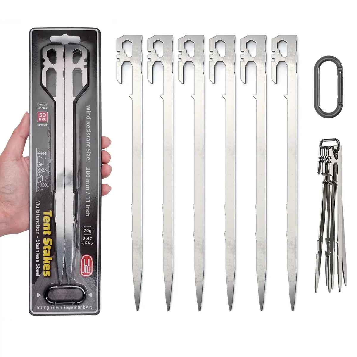 Tent Stakes 6-PCS - Camping Essentials for Camper. 11 Inch 6 Pcs, Silver [1]