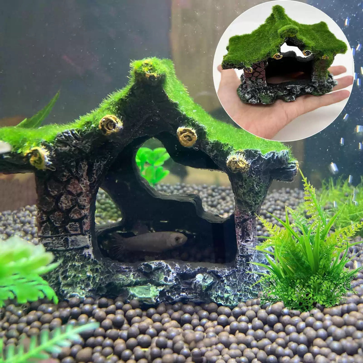 Tfwadmx Aquarium Decoration House Resin Hollow Hideout 1PCS, Green [3]