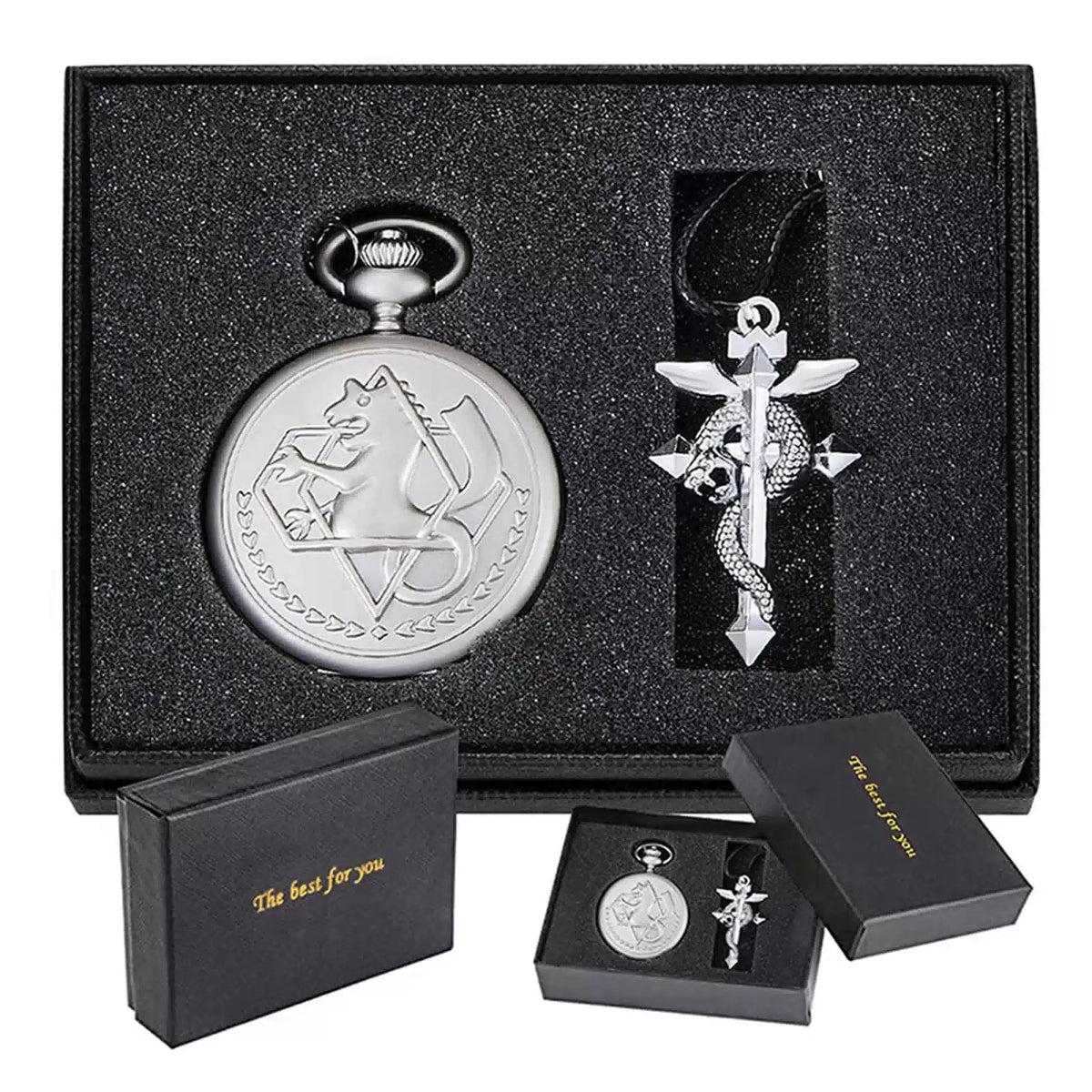 Tiong Pocket Watch with Chain for Cosplay Pendant Accessories & Gifts silver [1]