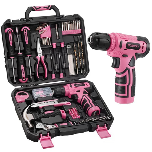 Tool Set, Kit for Home, 8V Cordless Drill 157PCS with Pink [1]