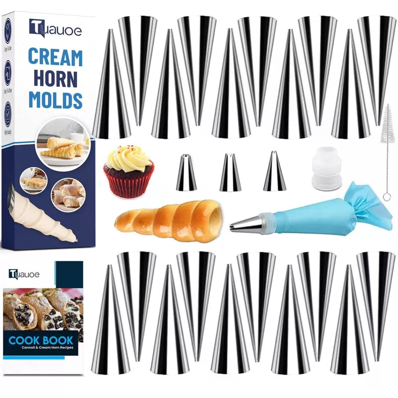 Tuauoe Cream Horn Molds for Baking, 20pcs silver-27pcs-4.72inch, silver-27pcs [1]