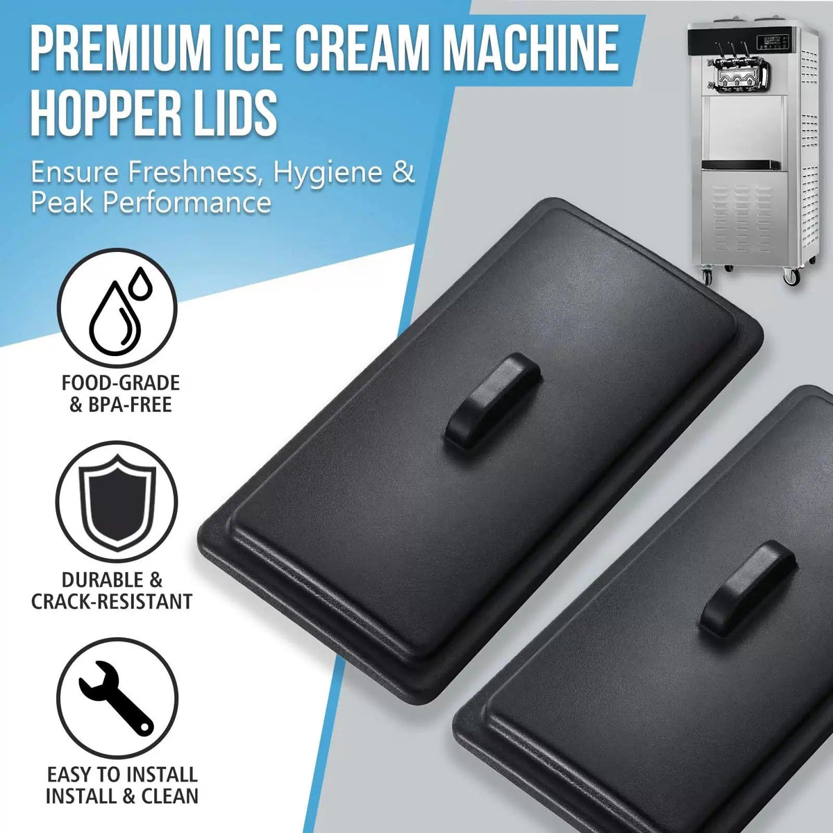 Two-Piece Plastic Mix Hopper Lid Compatible with Vevor Soft One Size, Black [4]