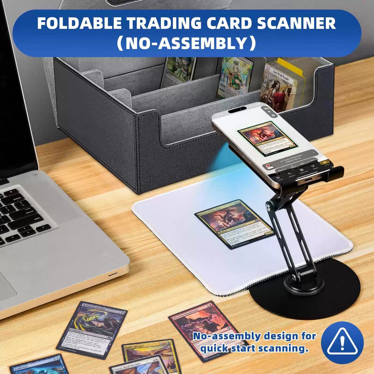 Utllsitm Foldable MTG Trading Card Scanner Stand,Carbon Steel Phone Black [2]