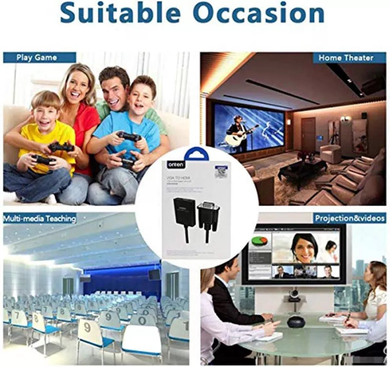 VGA to HDMI, 1080P HDMI Adapter (Male Female) for Computer, 1 Pcs [8]