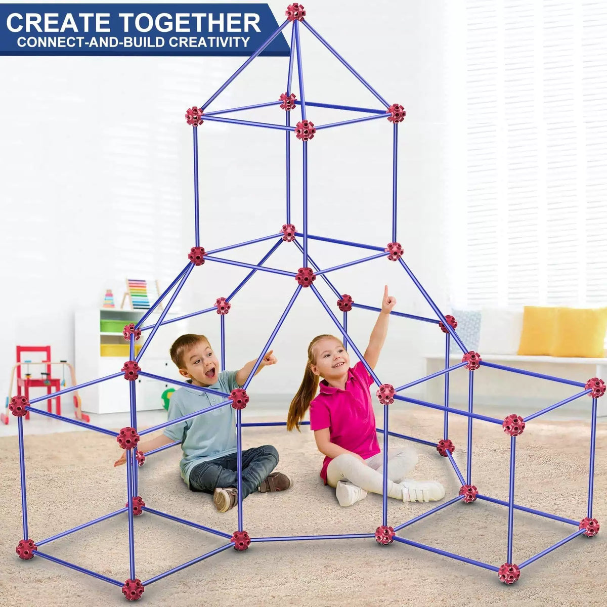 V-Opitos Fort Building Kits for Kids, 140 PCS STEM Medium, Blue-140pcs [3]