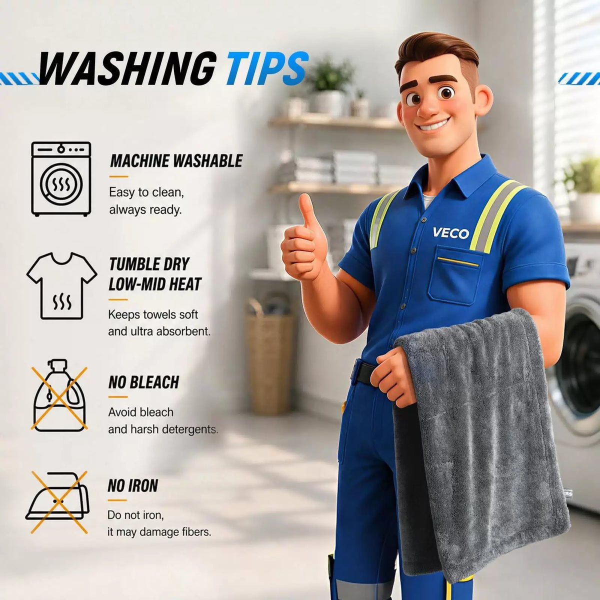 Veco 3-Piece Car Drying Towels, 1300GSM 70/30 Microfiber, Gray 2+1set, [7]