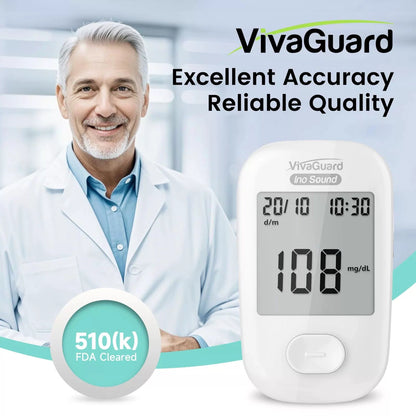 VivaGuard Talking Blood Glucose Monitor Kit,1 Meter 1 Lancing White [7]