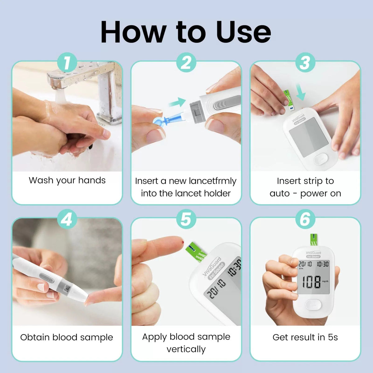 VivaGuard Talking Blood Glucose Monitor Kit,1 Meter 1 Lancing White [8]