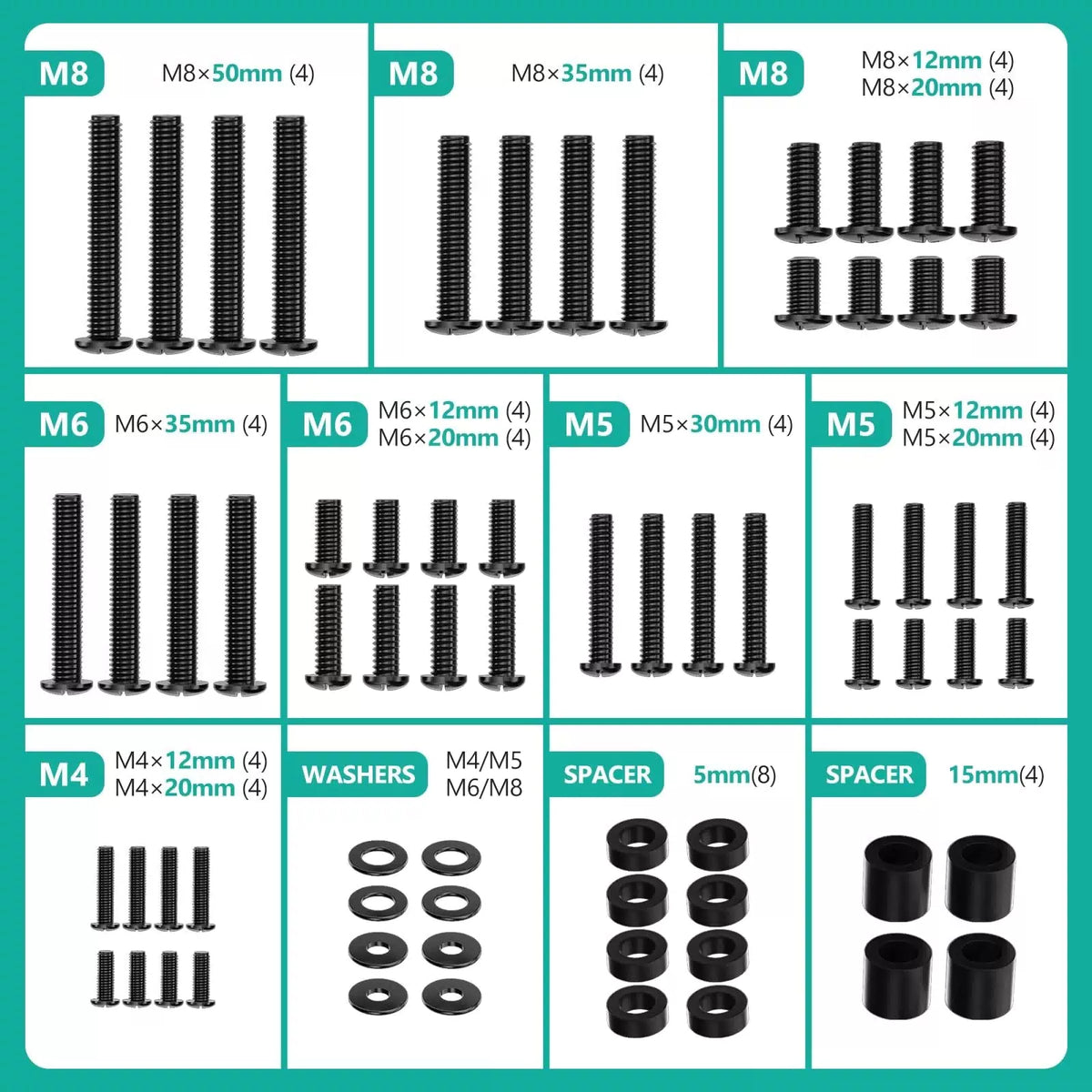 WALI Universal TV Mount Hardware Kit Includes M4 M5 M6 M8, Fit Most up Black [2]