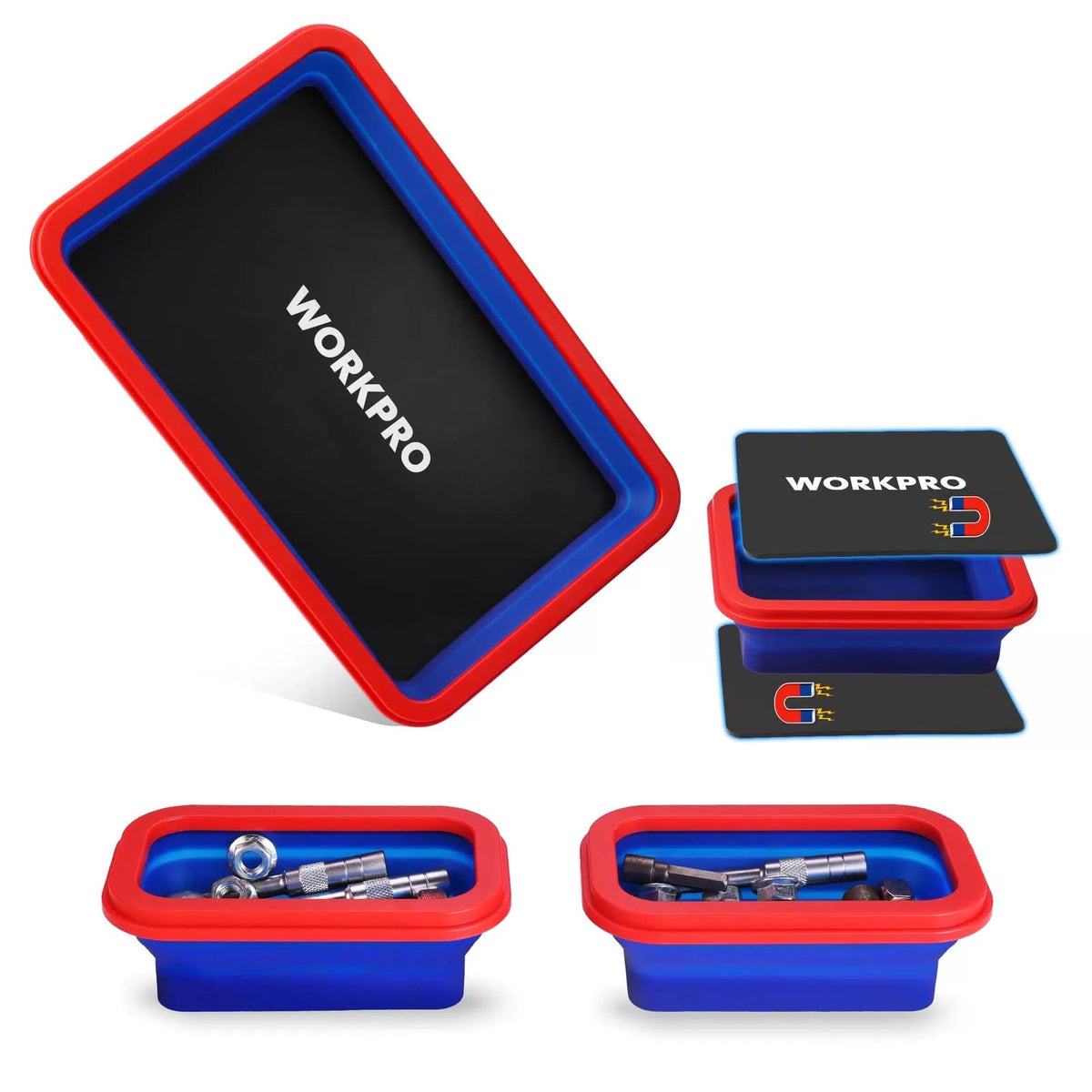 WORKPRO 4PC Collapsible Magnetic Parts Tray Set, Double-Sided Magnet Bowl... [1]