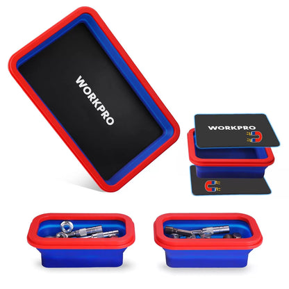 WORKPRO 4PC Collapsible Magnetic Parts Tray Set, Double-Sided Magnet Bowl... [1]