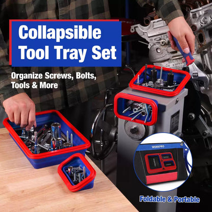 WORKPRO 4PC Collapsible Magnetic Parts Tray Set, Double-Sided Magnet Bowl... [6]