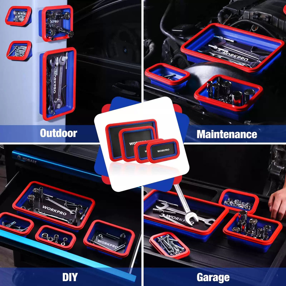 WORKPRO 4PC Collapsible Magnetic Parts Tray Set, Double-Sided Magnet Bowl... [8]