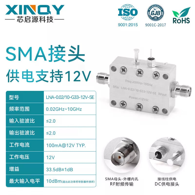 XINQY Low Noise Amplifier, Programmable/WIFI Preamplifier, Gain 33dB±1.5dB (Binding Terminal Powered), Power Adapter Not Included. [1]