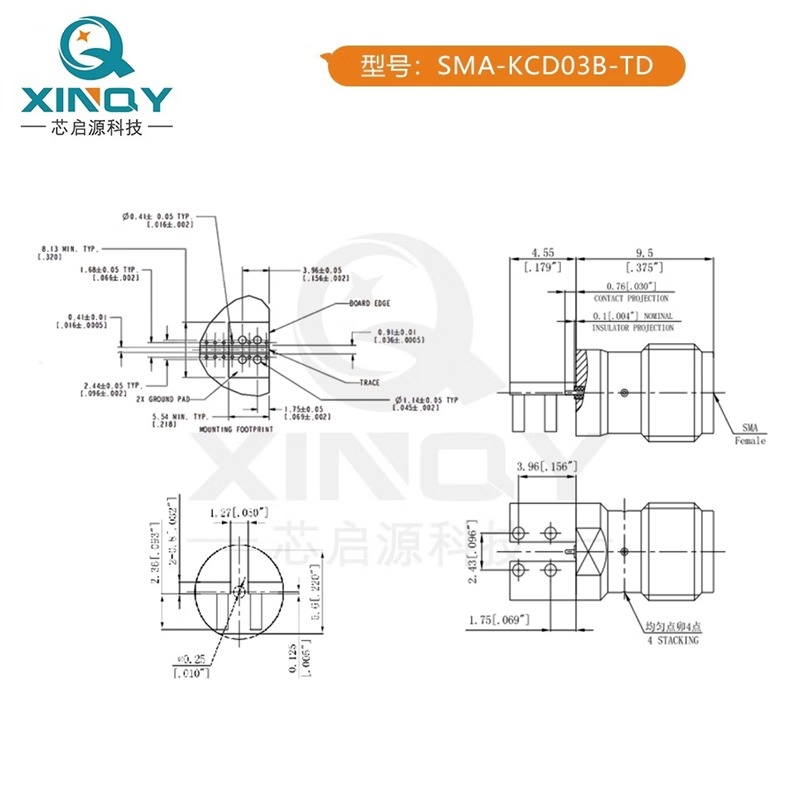 XINQY SMA Female Edge Through-Board Connector SMA-KCD03B PCB/Printed Board Positioning Pin Soldering Head, 5 pieces. [4]