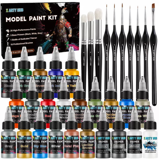 X ARTY HUB Model Paint Set, 34-Piece Miniature Painting Kit for 20 colors [1]