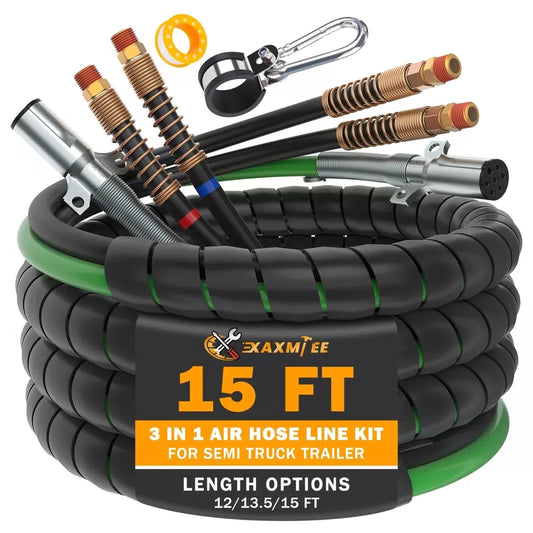 XaXmTee 15 FT Semi Truck Air Lines Kit 3IN1 Trailer Cord and 15 FT, 15 [1]