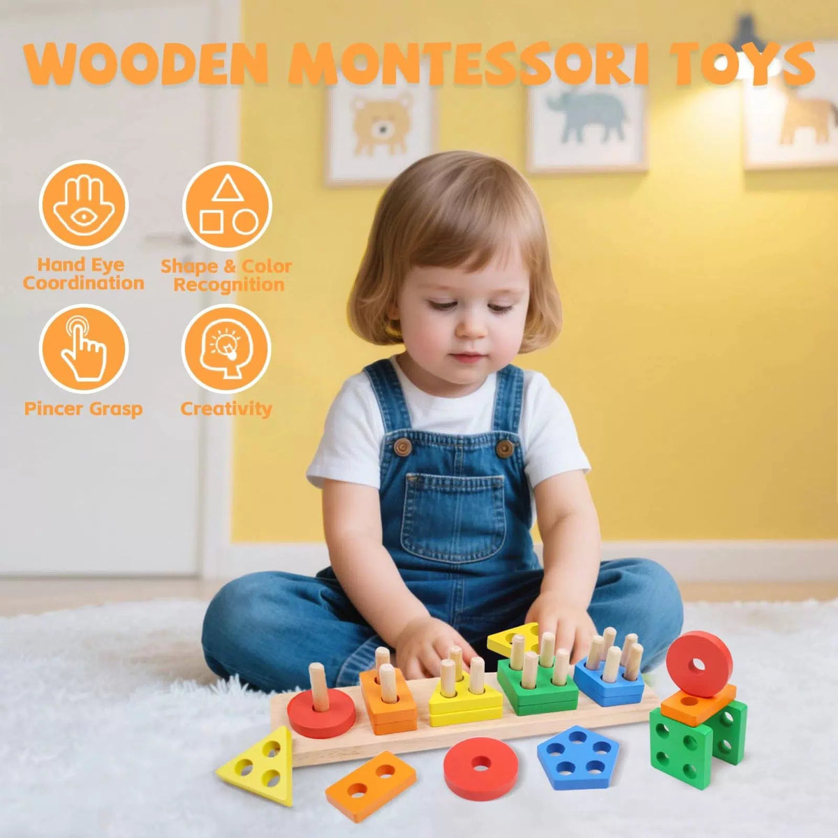 YHHYTOY Montessori Toys for 1 2 3 Year Old - Wooden Baby Stacking Rainbow [2]
