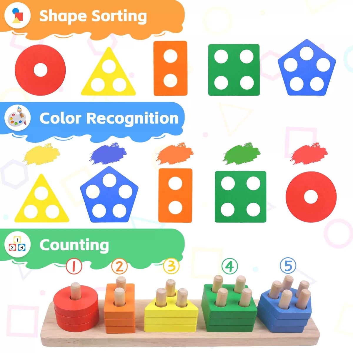 YHHYTOY Montessori Toys for 1 2 3 Year Old - Wooden Baby Stacking Rainbow [3]