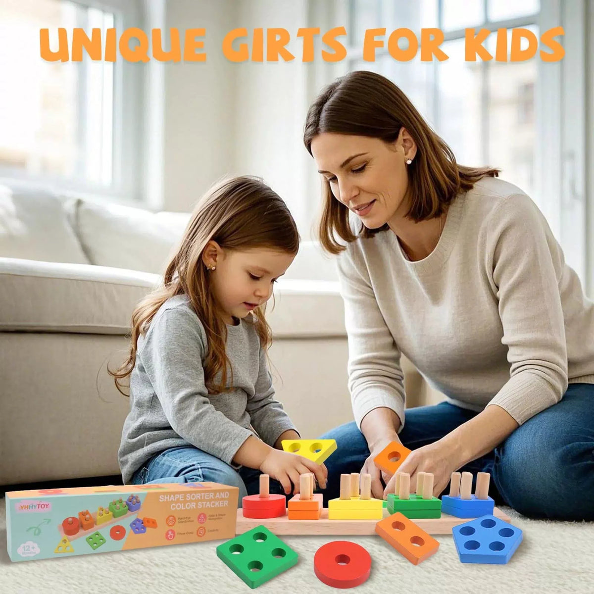 YHHYTOY Montessori Toys for 1 2 3 Year Old - Wooden Baby Stacking Rainbow [5]
