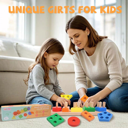 YHHYTOY Montessori Toys for 1 2 3 Year Old - Wooden Baby Stacking Rainbow [5]