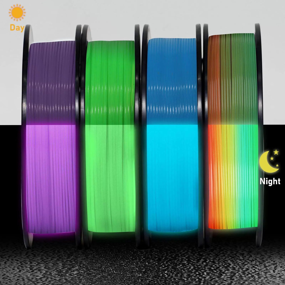 YOUSU 3D Printer Filament Glow PLA, 2-green/Blue/Purple/Rainbow 250g*4 [3]