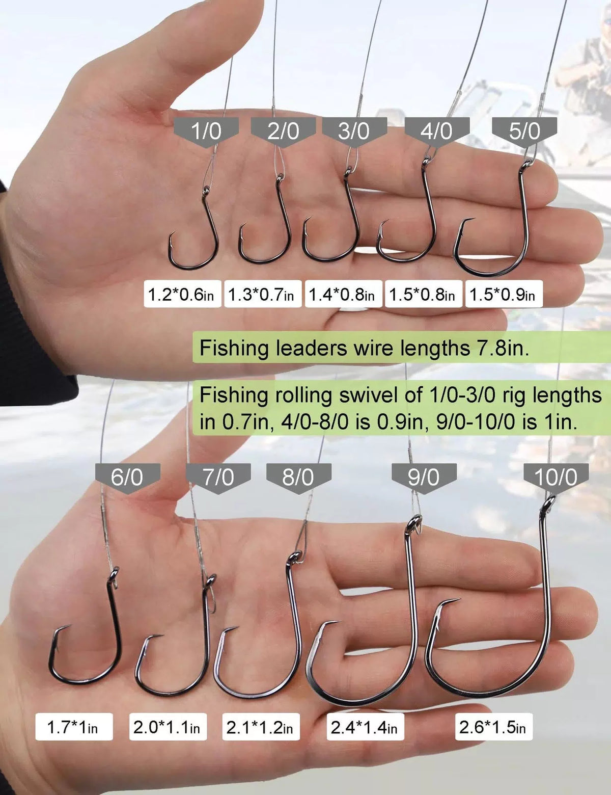 YVUDW Circle Hook with Steel Wire Leaders for Fishing Small, 1/0, 30 Pcs [3]