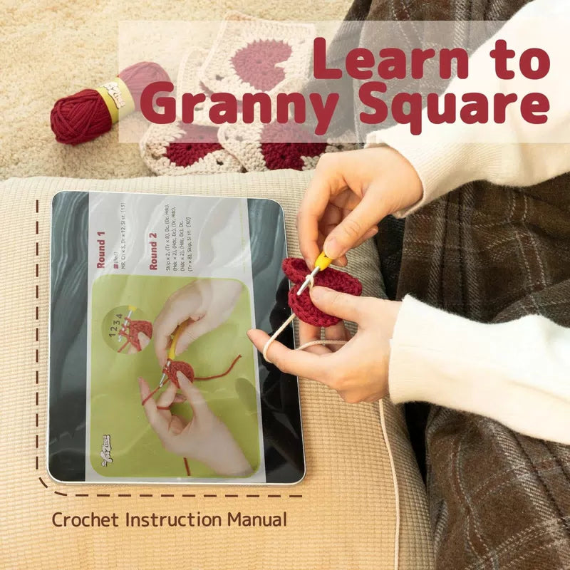 Yeezhee Crochet Kit for Beginners, Granny Square Starter Small, Heart [5]