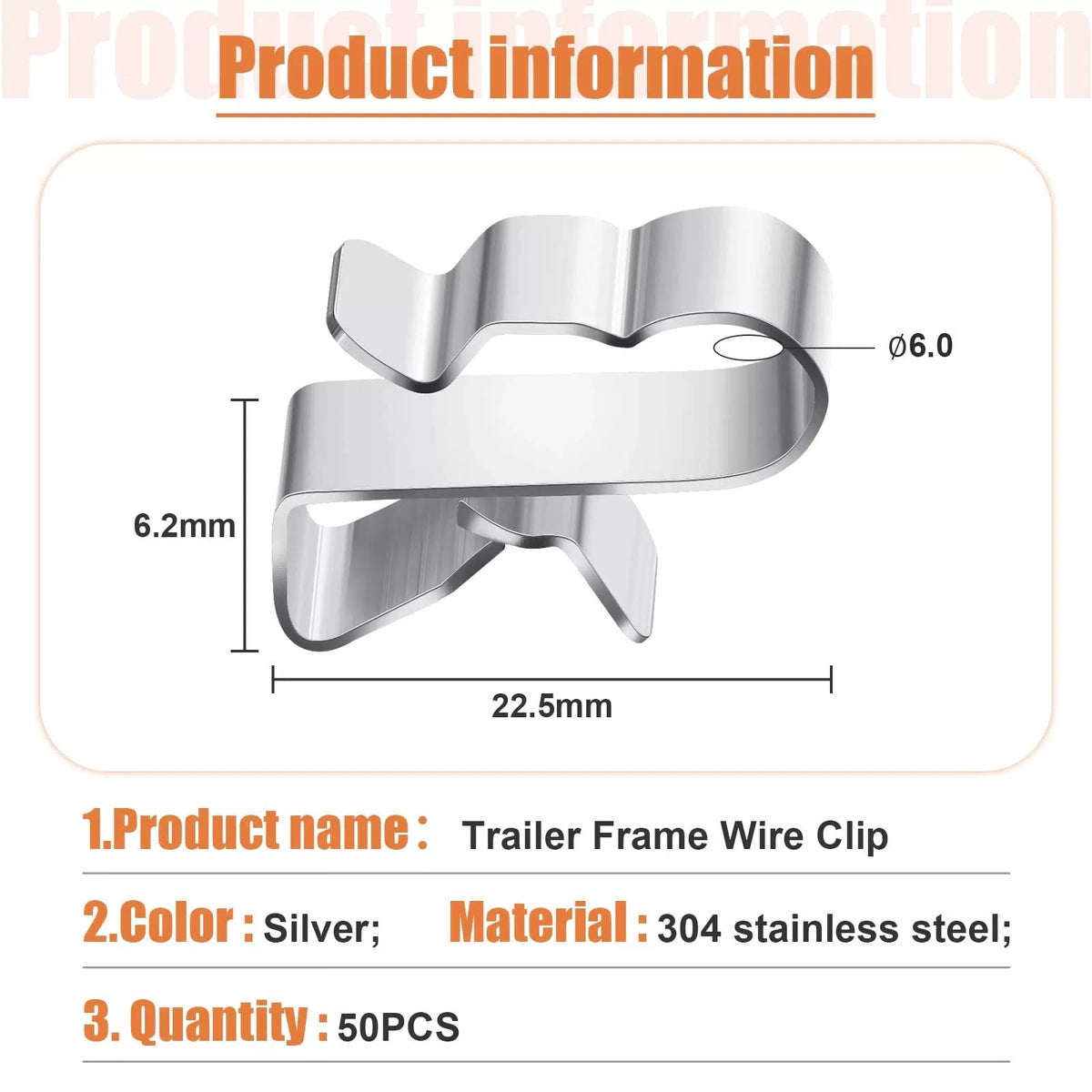 Zhengmy 50 Pcs Trailer Frame Wire Clips Stainless Steel 22.5 mm/ 0.89 inches [2]