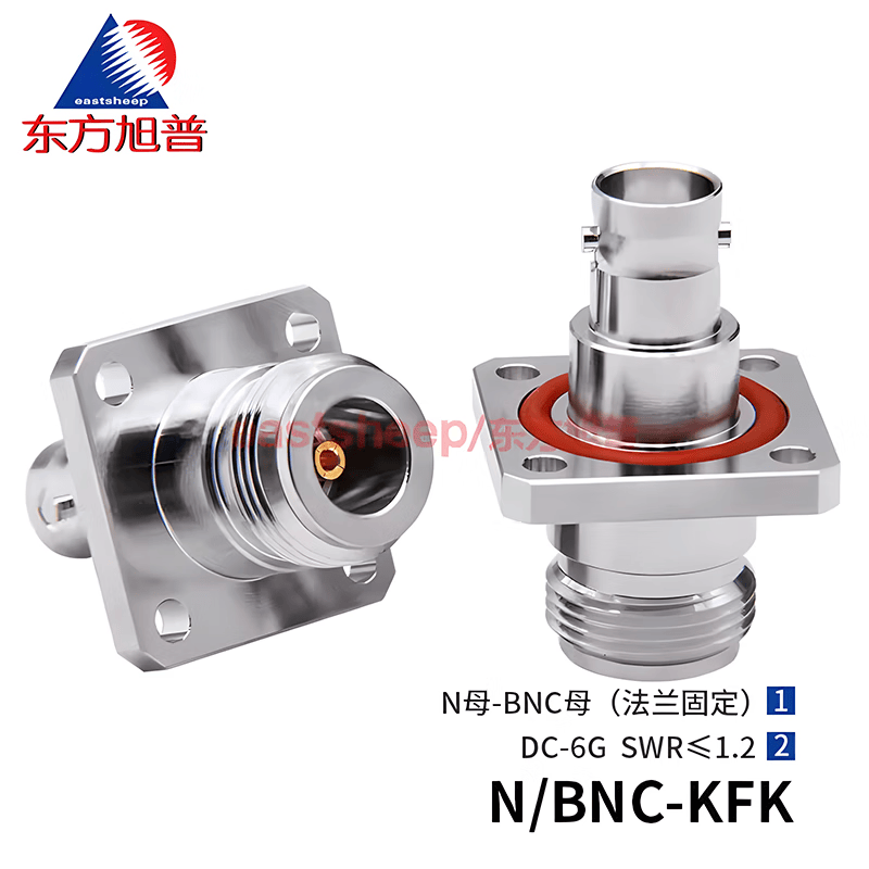 Eastsheep RF Adapter N/BNC-KFK N-female to BNC-female, flange with waterproof ring, DC-6G, 1 piece.