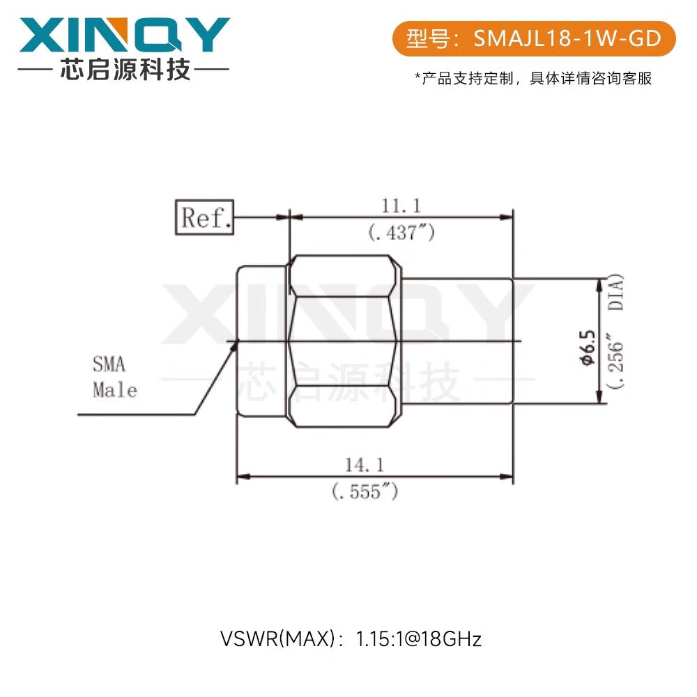 XINQY SMA coaxial terminating load, 0-18G stainless steel 1W 50 ohm, RF plug for network analyzer testing, 18G, VSWR ≤1.25 (4 plugs)