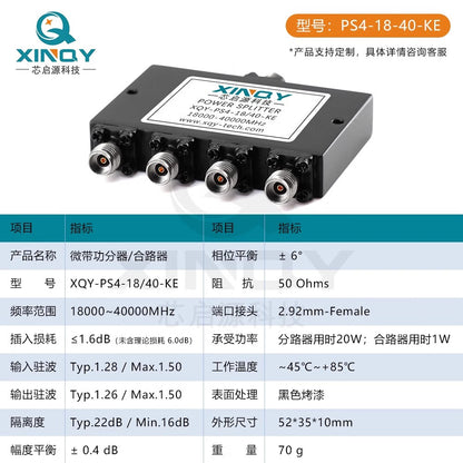 XINQY 2.92mmWave RF Microstrip Power Divider: 1-to-4 18-40G Signal Test Splitter (17-31GHz)