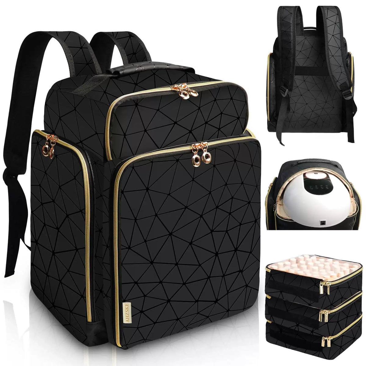 ahzske Nail Polish Organizer Backpack Holds Large, Elegant Black (Pu Leather) [1]