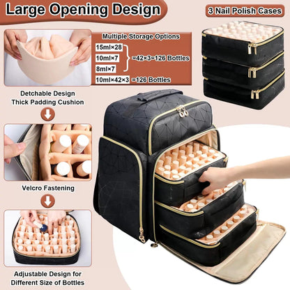 ahzske Nail Polish Organizer Backpack Holds Large, Elegant Black (Pu Leather) [3]