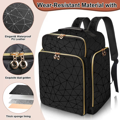 ahzske Nail Polish Organizer Backpack Holds Large, Elegant Black (Pu Leather) [4]