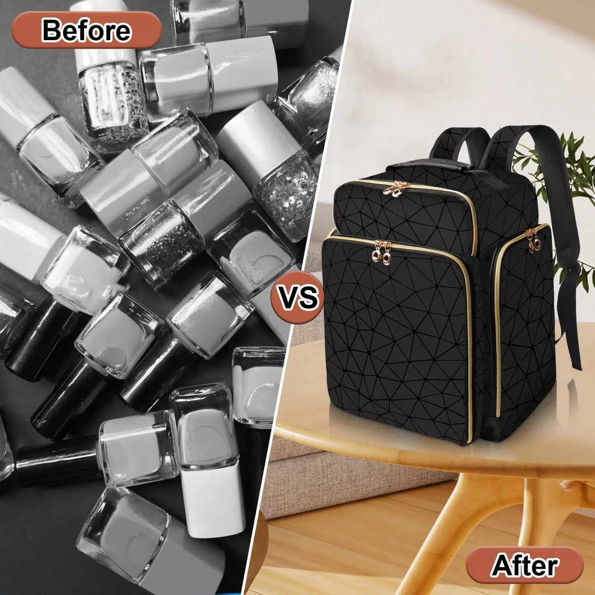 ahzske Nail Polish Organizer Backpack Holds Large, Elegant Black (Pu Leather) [9]
