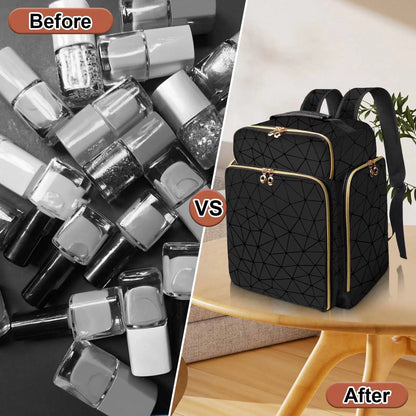 ahzske Nail Polish Organizer Backpack Holds Large, Elegant Black (Pu Leather) [9]