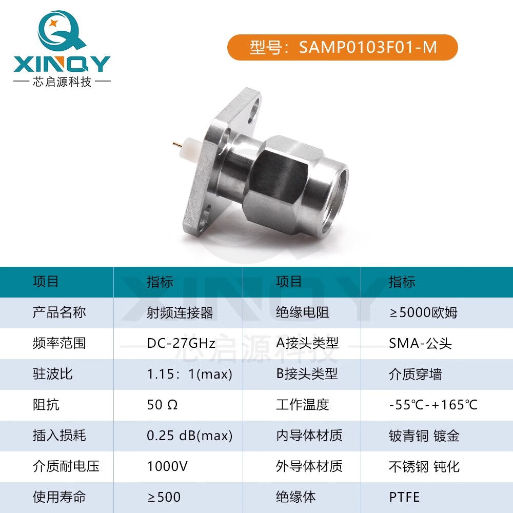 XINQY RF Adapter with Stainless Steel Flange Mounting, High-Frequency Male Connector with Through-Wall Dielectric SAMP0103F01-M/2 pieces