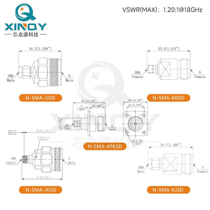 XINQY N/SMA Coaxial Adapter, JJ/JK Adapter, KJ/KK 18G Network/RF Connector, N Female to SMA Male - 18G/3pcs