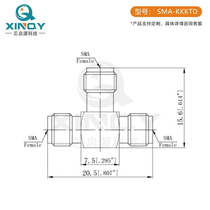 XINQY T-Connector SMA Female/Female RF Adapter External Screw Internal Hole Test Interconnector SMA Female/Male/Female/2 Pieces