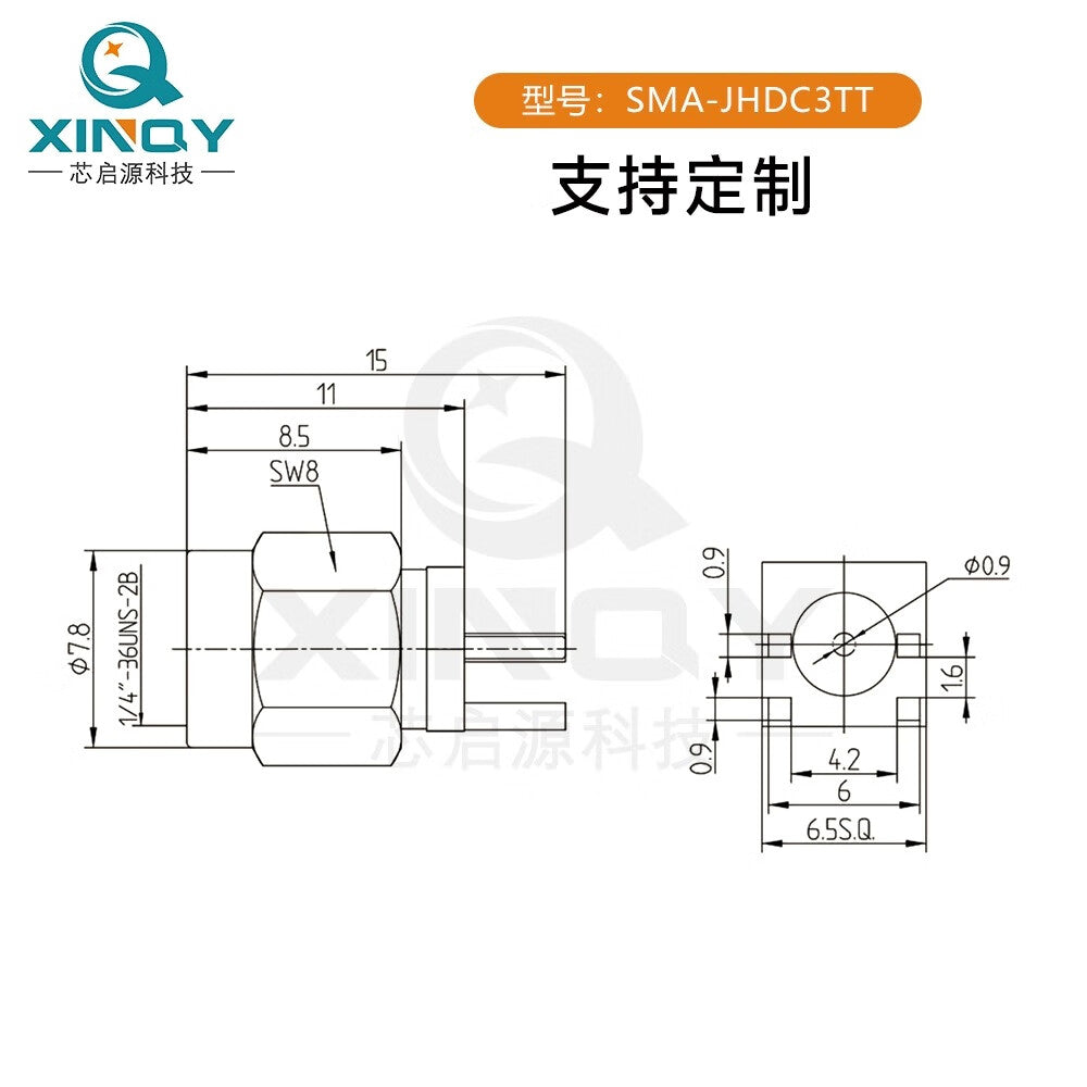 XINQY SMA-JHDC3 Printed Circuit Board RF Connector, Male with Internal Screw and Pin, PCB Edge Bracket Soldering Socket, SMA-JHDC3TT (Male) / 10 pieces